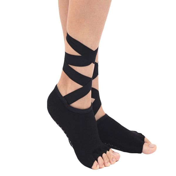 women anti slip dance yoga socks half five finger toe socks durable lacing pilates dancing ballet bandage dance sock, Black
women anti slip dance yoga socks half five finger toe socks durable lacing pilates dancing ballet bandage dance sock, Black
