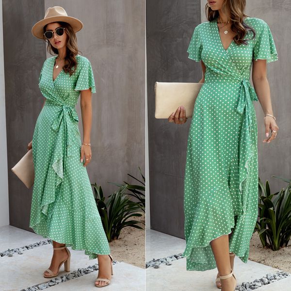 women's fashion casual polka dot print deep v-neck dresses short sleeve wrap tie-waist long maxi sundress beach party wear, Black;gray
women's fashion casual polka dot print deep v-neck dresses short sleeve wrap tie-waist long maxi sundress beach party wear, Black;gray