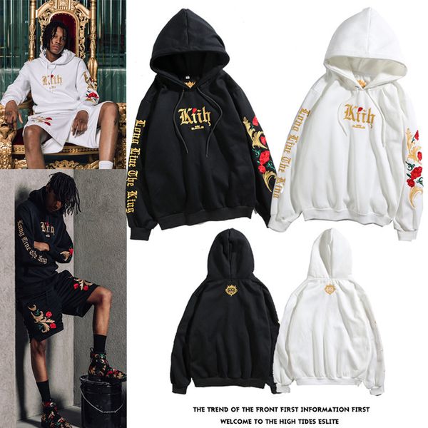 19ss street fashion brand men and women with the same embroidered white gold rose hooded jacket couple models hoodie sweater, Black
19ss street fashion brand men and women with the same embroidered white gold rose hooded jacket couple models hoodie sweater, Black