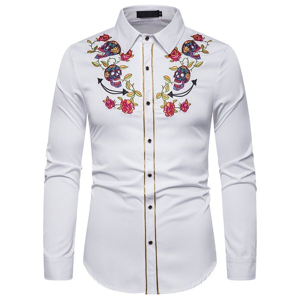 men's casual shirts fashion embroidered evening dress shirt american western rose cranio embroidery long sleeve, White;black
men's casual shirts fashion embroidered evening dress shirt american western rose cranio embroidery long sleeve, White;black