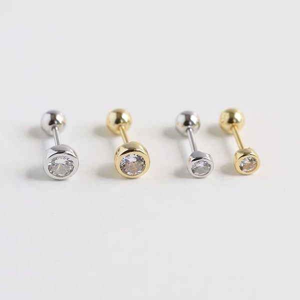 925 sterling silver earrings fashion zircon round screw stud earring ear bone nails wild simple trend female girl silver jewelry, Golden
925 sterling silver earrings fashion zircon round screw stud earring ear bone nails wild simple trend female girl silver jewelry, Golden