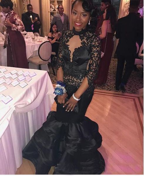 Black Girls Prom Dresses High Neck Lace Mermaid Satin Half Sleeves Mermaid Party Dresses 2019 Party Evening Gowns Cheap
Black Girls Prom Dresses High Neck Lace Mermaid Satin Half Sleeves Mermaid Party Dresses 2019 Party Evening Gowns Cheap