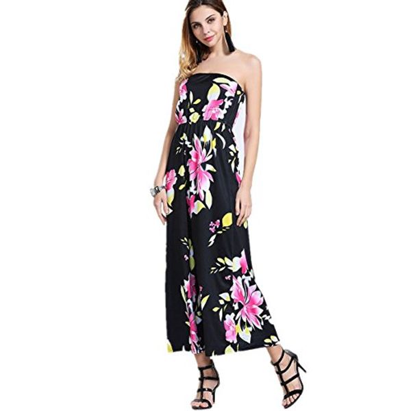 omonsim women's bohemian flora print beach maxi tube dress, Black;gray