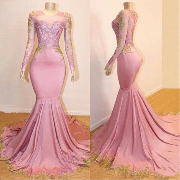2019 sheer long sleeves mermaid long prom dresses black girls gold lace applique sweep train formal party evening gowns
2019 sheer long sleeves mermaid long prom dresses black girls gold lace applique sweep train formal party evening gowns