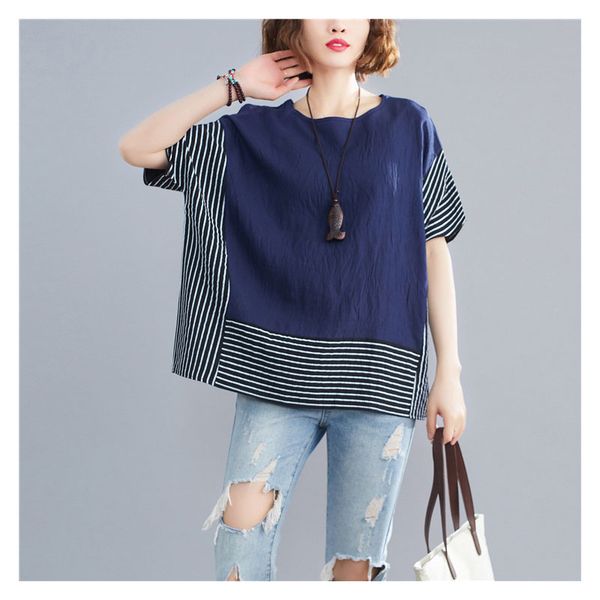 women's t-shirt 2021 women stripe splice clothing bat sleeves loose clothes for female cotton linen tshirt, White
women's t-shirt 2021 women stripe splice clothing bat sleeves loose clothes for female cotton linen tshirt, White