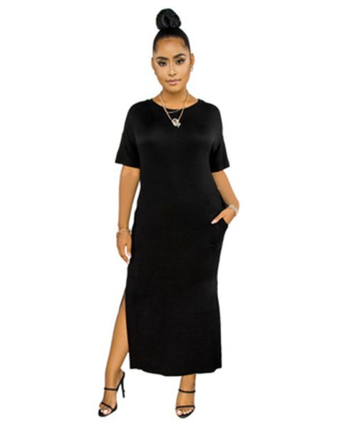 womens multicolor elasticity dress elegant casual open side short sleeve dresses summer designer female long section solid color dresses, Black;gray
womens multicolor elasticity dress elegant casual open side short sleeve dresses summer designer female long section solid color dresses, Black;gray
