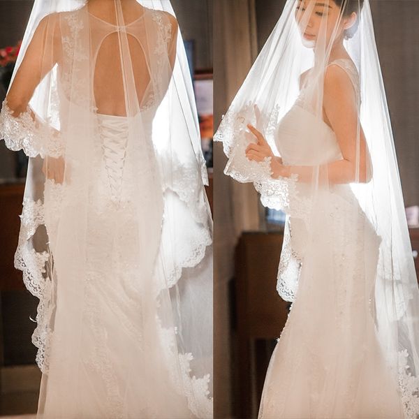 new fashion designer elegant lace applique edge white ivory floor length two layer bridal veil, Black
new fashion designer elegant lace applique edge white ivory floor length two layer bridal veil, Black