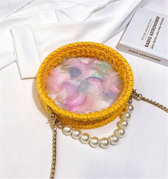 

designer luxury womens shoulder bags inclined shoulder bag handmade weave pearl handheld transparent circular sweet girl multicolor newset1