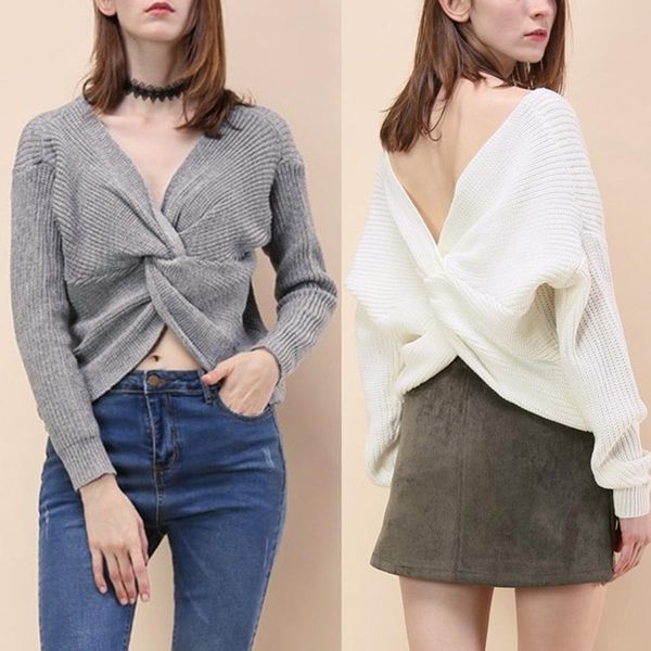 fashion pure color v-collar twisted backknot comfortable sweater women's hollow long sleeve pullovers, White;black
fashion pure color v-collar twisted backknot comfortable sweater women's hollow long sleeve pullovers, White;black
