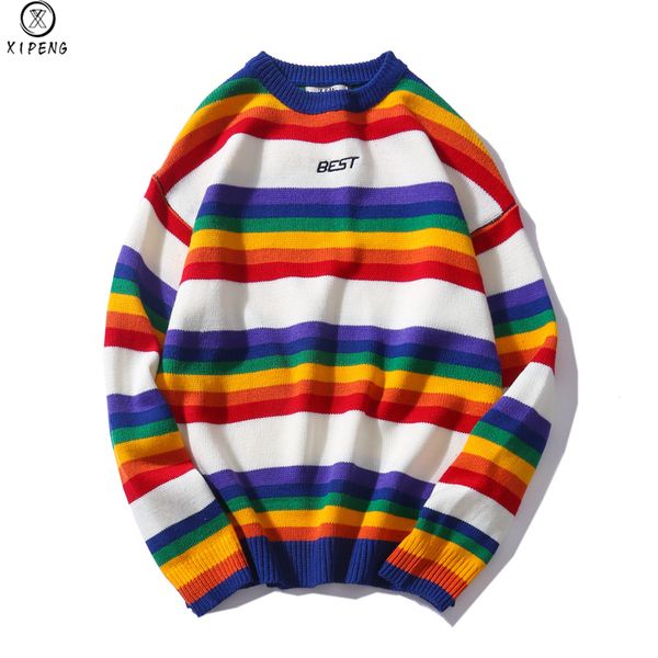 men's sweaters harajuku retro rainbow knitted striped sweater mens hip hop pullover streetwear male fashion spring 2021 cotton, White;black
men's sweaters harajuku retro rainbow knitted striped sweater mens hip hop pullover streetwear male fashion spring 2021 cotton, White;black