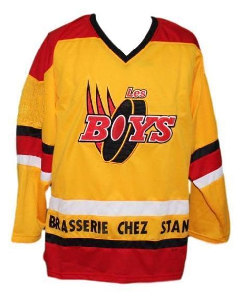 les boys movie ''brasserie chez stan'' yellow retro ice hockey jersey men's stitched custom number name jerseys, Black;red
les boys movie ''brasserie chez stan'' yellow retro ice hockey jersey men's stitched custom number name jerseys, Black;red