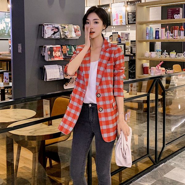 women's suits & blazers plaid korean ladies blazer red loose casual simple suit jacket traje chaqueta mujer stylish clothing spring mm6, White;black
women's suits & blazers plaid korean ladies blazer red loose casual simple suit jacket traje chaqueta mujer stylish clothing spring mm6, White;black