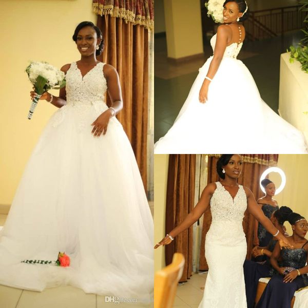 white mermaid wedding dresses with detachable train v neck see through appliques beads african garden country bridal gowns plus size 2019
white mermaid wedding dresses with detachable train v neck see through appliques beads african garden country bridal gowns plus size 2019