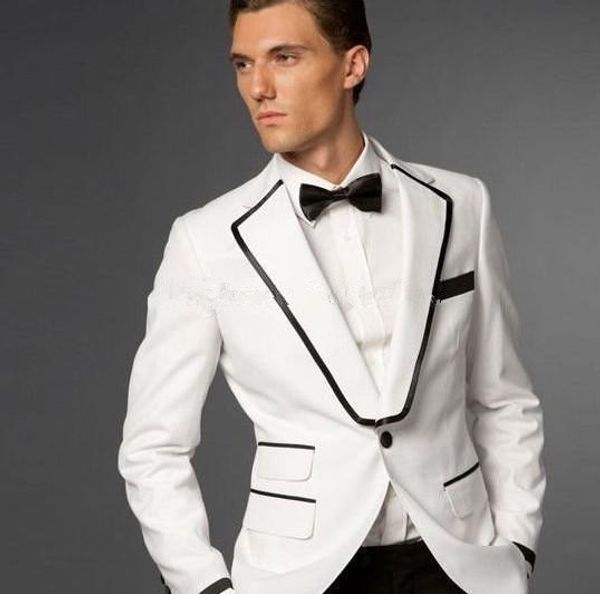 men's slim fit suit gentlman 2 piece jacket pants wedding suits for men groom one button blazer habit de mariage pour homme 2020, White;black
men's slim fit suit gentlman 2 piece jacket pants wedding suits for men groom one button blazer habit de mariage pour homme 2020, White;black