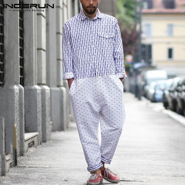 2019 men jumpsuit pants joggers lapel streetwear print patchwork loose long sleeve trousers men romper fashion overalls incerun, Black
2019 men jumpsuit pants joggers lapel streetwear print patchwork loose long sleeve trousers men romper fashion overalls incerun, Black