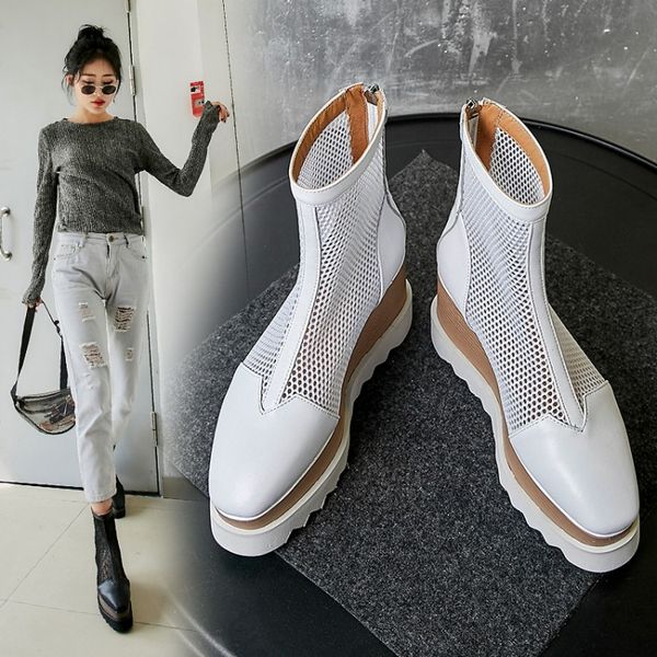 high heels wedge platform women summer boots genuine leather mesh boots casual party punk zipper ladies ankle, Black
high heels wedge platform women summer boots genuine leather mesh boots casual party punk zipper ladies ankle, Black