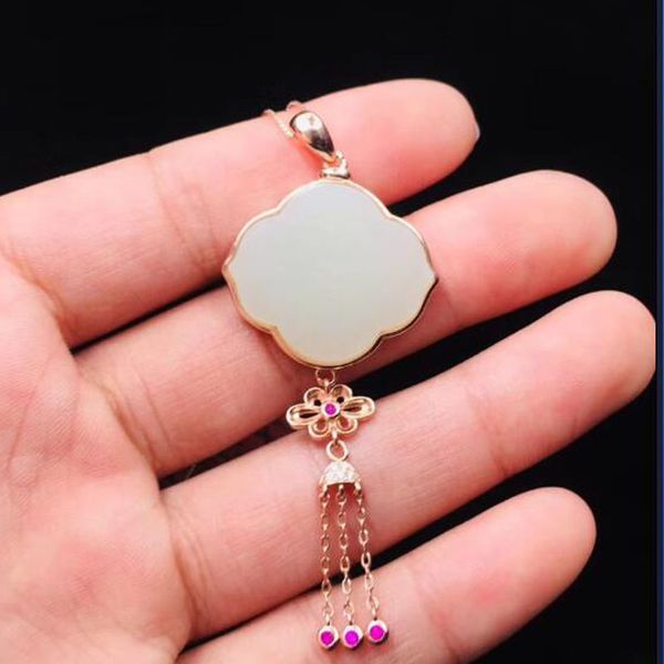 925 sterling silver white хотан jade inlay rose golden chain кисточки design лаки подвеска + цепи ожерелье для женщин fine jewel
925 sterling silver white хотан jade inlay rose golden chain кисточки design лаки подвеска + цепи ожерелье для женщин fine jewel