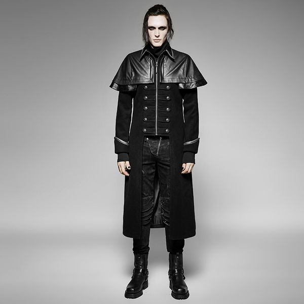 steampunk men's zipper lapel jacket stitching pu leather jacket black dark shawl design button decoration long jackets, Black;brown
steampunk men's zipper lapel jacket stitching pu leather jacket black dark shawl design button decoration long jackets, Black;brown