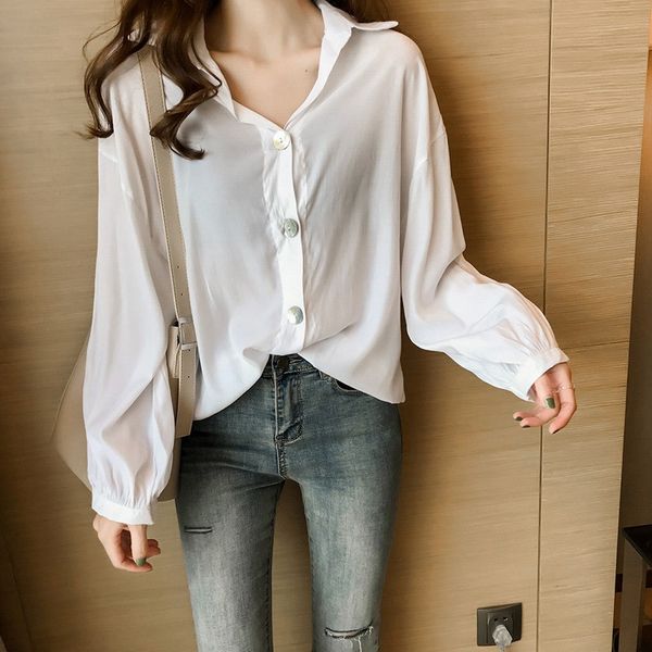 autumn temperament button shirt white turn-down collar solid color loose women office ladies long sleeve casual blouses
autumn temperament button shirt white turn-down collar solid color loose women office ladies long sleeve casual blouses