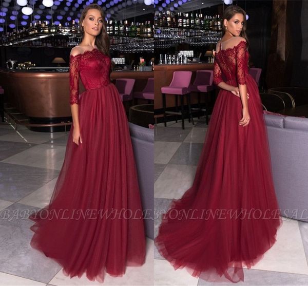 burgundy off shoulder prom dresses elegant 3/4 long sleeves lace a-line evening gown bridesmaid formal party wear, Black
burgundy off shoulder prom dresses elegant 3/4 long sleeves lace a-line evening gown bridesmaid formal party wear, Black