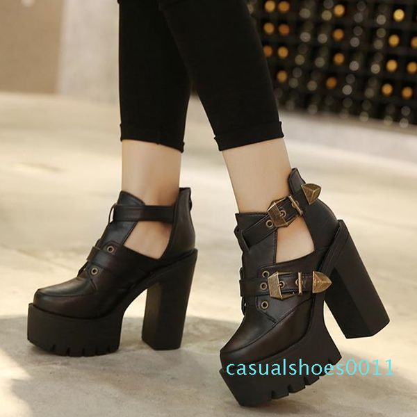fashion buckle platform chunky heels designer shoes motorcycle ankle bootie c11, Black
fashion buckle platform chunky heels designer shoes motorcycle ankle bootie c11, Black