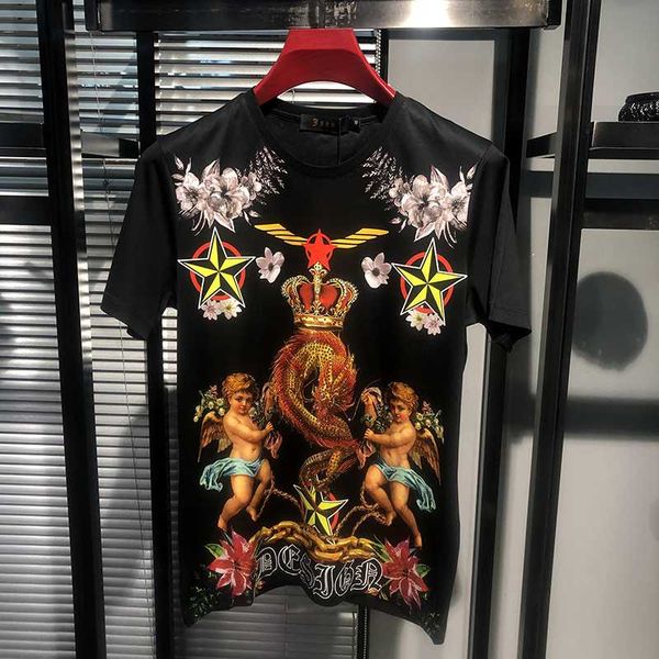 w05682 2020 runway luxury european design short print party style t-shirts men's clothing, White;black
w05682 2020 runway luxury european design short print party style t-shirts men's clothing, White;black