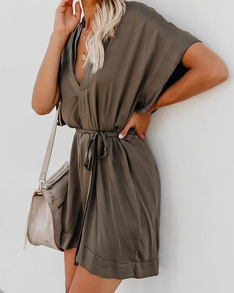 women summer shirt dresses dayly v neck solid color split sashes dress holiday female dresses, Black;gray
women summer shirt dresses dayly v neck solid color split sashes dress holiday female dresses, Black;gray