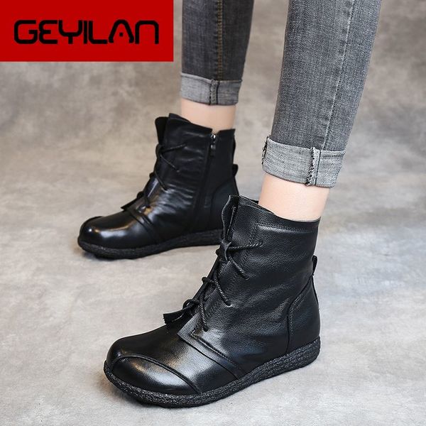lace-up women genuine leather ankle shoes flat with vintage lady shoes retro solid black ankle boots for women
lace-up women genuine leather ankle shoes flat with vintage lady shoes retro solid black ankle boots for women