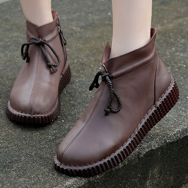 2019 autumn winter original vintage leather womens ankle boots round cow leather flat bottom women's boots lace up wedges shoes, Black
2019 autumn winter original vintage leather womens ankle boots round cow leather flat bottom women's boots lace up wedges shoes, Black