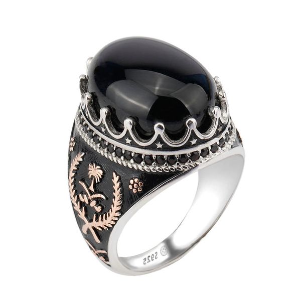 925 sterling silver ring crown bezel setting oval black agate stone with rose gold grass for men party fine jewelry, Golden;silver
925 sterling silver ring crown bezel setting oval black agate stone with rose gold grass for men party fine jewelry, Golden;silver