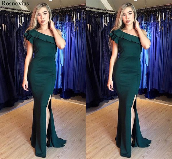 one shoulder mermaid evening dresses with ruffles 2019 side split sweep train vestido modest long prom party dresses cheap, White;black 
one shoulder mermaid evening dresses with ruffles 2019 side split sweep train vestido modest long prom party dresses cheap, White;black