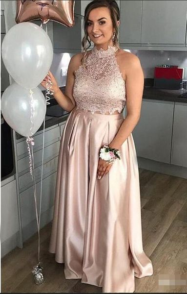plus size two piece a line prom dresses halter lace appliques long evening gowns vestido de noche party wear, Black
plus size two piece a line prom dresses halter lace appliques long evening gowns vestido de noche party wear, Black