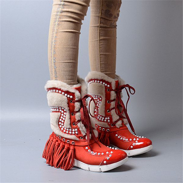 prova perfetto sweet pink genuine leather with fur women snow boot fashion rivet tassels pointed toe mid boots warm wedges boots, Black
prova perfetto sweet pink genuine leather with fur women snow boot fashion rivet tassels pointed toe mid boots warm wedges boots, Black