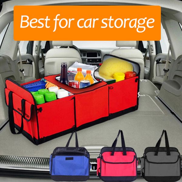 

car back storage bag multifunction collapsible folding leather car organizer bag multi-pocket storage stowing tidying box
