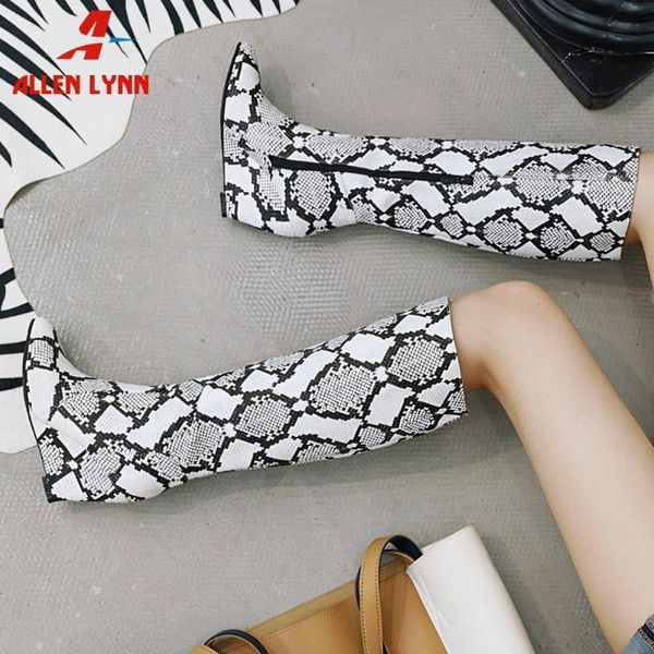 

allen brand fashion female office casual slip on shoes woman pointed toe wedges boots women printing boots, Black