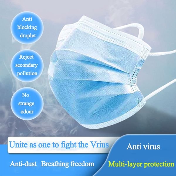 в наличии! заводская оптовая одноразовая маска для лица 100% 3 слоя анти-пылевой дымоход 3-слойный защитный pm2. 5 с английским пакетом dhl