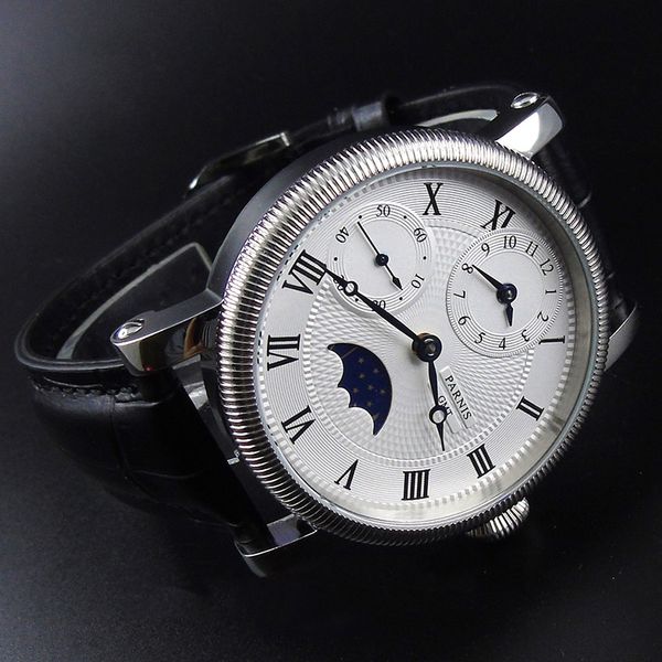 hand wind men's watch pvd case blue hands white dial black leather band mens mechanical hand winding watches gift for men, Slivery;brown
hand wind men's watch pvd case blue hands white dial black leather band mens mechanical hand winding watches gift for men, Slivery;brown