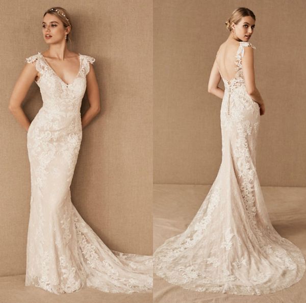 2020 bhldn mermaid wedding dresses cap sleeves backless tulle v neck sweep train country bridal gowns custom made wedding robes de mariée, White
2020 bhldn mermaid wedding dresses cap sleeves backless tulle v neck sweep train country bridal gowns custom made wedding robes de mariée, White