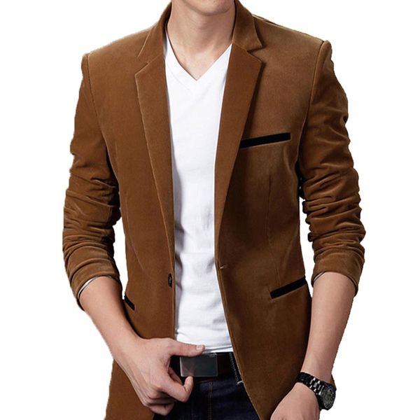 men autumn long sleeve lapel collar button pocket decor velvet slim blazer jacket, White;black
men autumn long sleeve lapel collar button pocket decor velvet slim blazer jacket, White;black