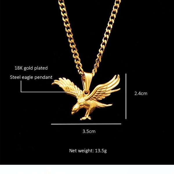 europe and the united states personality handmade retro hip hop men's stainless steel vacuum gold-plated dapeng wings eagle pendant cha, Silver
europe and the united states personality handmade retro hip hop men's stainless steel vacuum gold-plated dapeng wings eagle pendant cha, Silver
