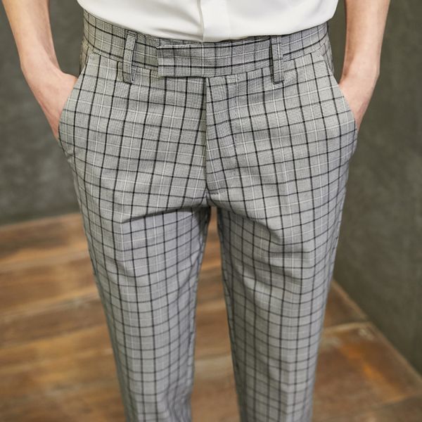 men's suits & blazers british style plaid dress pants men casual slim fit business office social wedding streetwear suit grey pant cost, White;black
men's suits & blazers british style plaid dress pants men casual slim fit business office social wedding streetwear suit grey pant cost, White;black