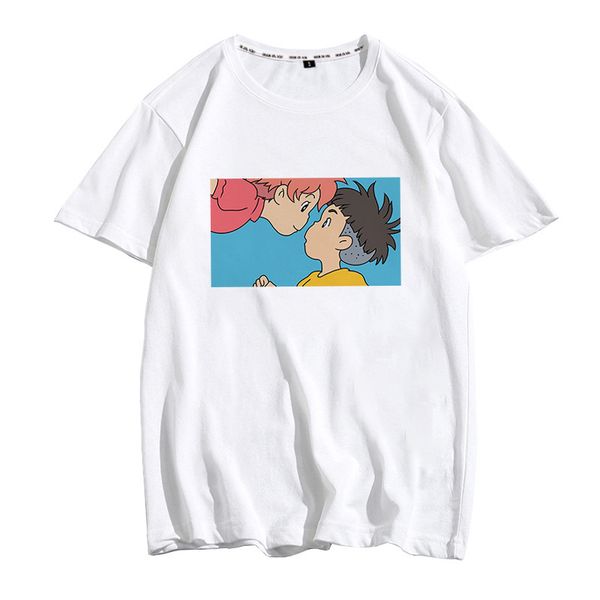 hayao miyazaki animation ponyo and zongjie no generation seoul t shirt comic oversize concise rendering unlined upper garment student short, White;black