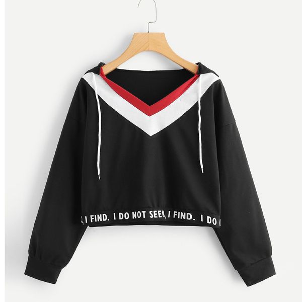 womens long sleeve patchwork letter print hooded sweatshirt blouse sudaderas mujer #tf, Black
womens long sleeve patchwork letter print hooded sweatshirt blouse sudaderas mujer #tf, Black