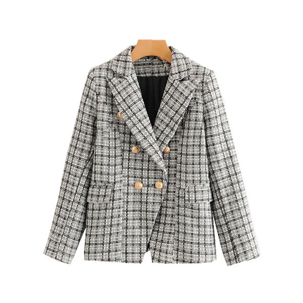 women vintage gray tweed blazer double breasted jacket long sleeve pocket decoration coat outerwear, White;black
women vintage gray tweed blazer double breasted jacket long sleeve pocket decoration coat outerwear, White;black