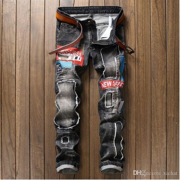 mens designer ripped straight leg slim jeans patchwork letter embroidery causal washed denim pants hip hop men jeans 806, Blue
mens designer ripped straight leg slim jeans patchwork letter embroidery causal washed denim pants hip hop men jeans 806, Blue