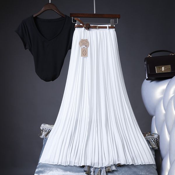 2019 women summer skirt high waist vintage women pleated skirt saias femme boho white long chiffon streetwear, Black
2019 women summer skirt high waist vintage women pleated skirt saias femme boho white long chiffon streetwear, Black