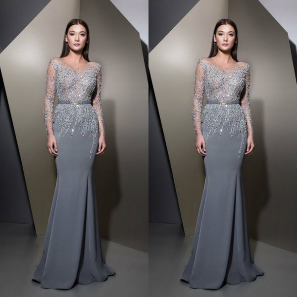 2019 ziad nakad prom dresses jewel neck long sleeve lace sequins crystal mermaid evening dress floor length special occasion gowns, Black
2019 ziad nakad prom dresses jewel neck long sleeve lace sequins crystal mermaid evening dress floor length special occasion gowns, Black
