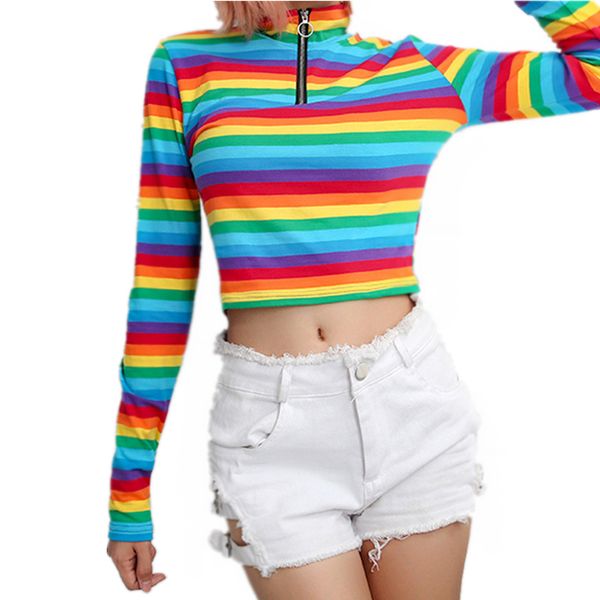 t-shirt women fashion womens long sleeves turtleneck rainbow color zipper t shirt das mulheres dropshipping 40at13, White
t-shirt women fashion womens long sleeves turtleneck rainbow color zipper t shirt das mulheres dropshipping 40at13, White