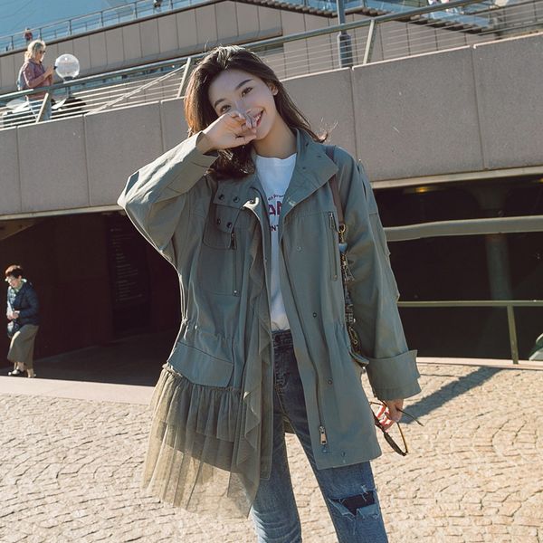 chic designer army green net ruffles trench outwear fashion long sleeve plus size windbreaker trench coats, Tan;black
chic designer army green net ruffles trench outwear fashion long sleeve plus size windbreaker trench coats, Tan;black
