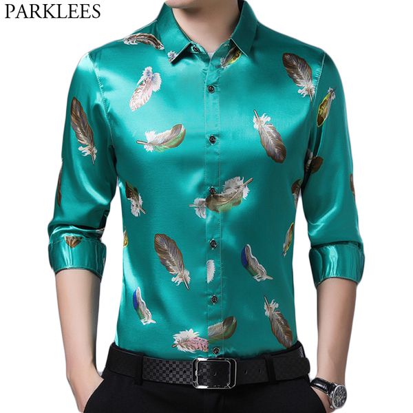 feather print blue silk satin shirt men 2020 brand new slim fit long sleeve mens dress shirts casual smooth male tuxedo shirt, White;black
feather print blue silk satin shirt men 2020 brand new slim fit long sleeve mens dress shirts casual smooth male tuxedo shirt, White;black